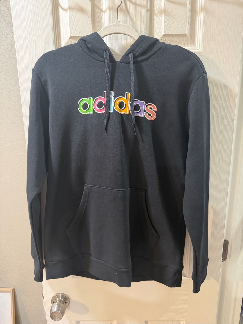 adidas women’s Black Hoodie with Multicolor Logo